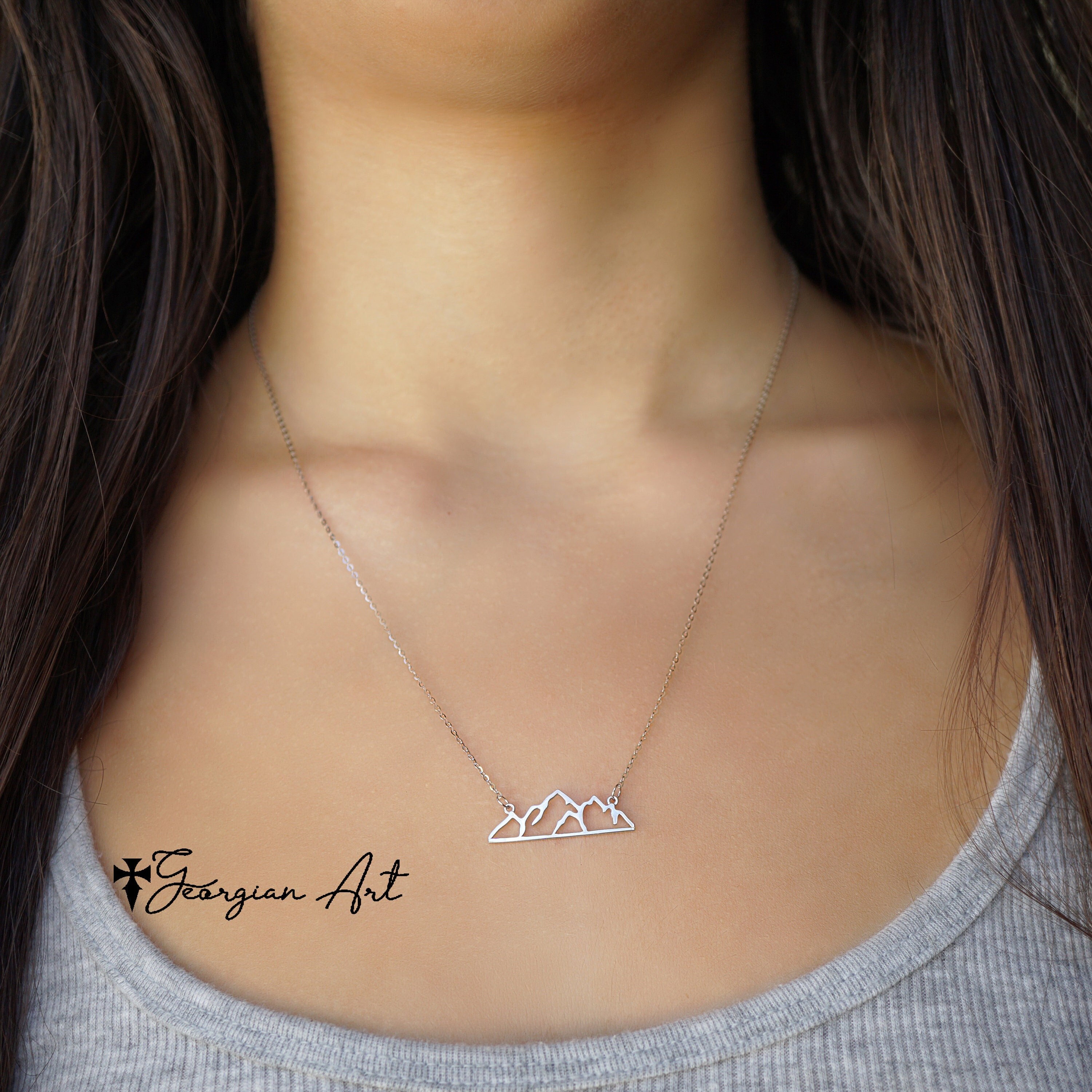 White gold hotsell mountain necklace