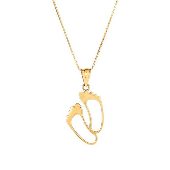 Solid Gold Baby Foot Print Necklace In 10k 14k Or 18k Yellow Rose White Shower Birth Celebration Jewelry