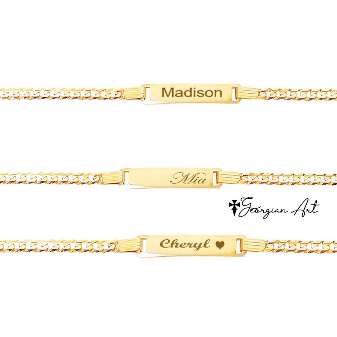 14K Solid Gold Kids ID Bracelet With Curb Chain Engrave Kids Etsy