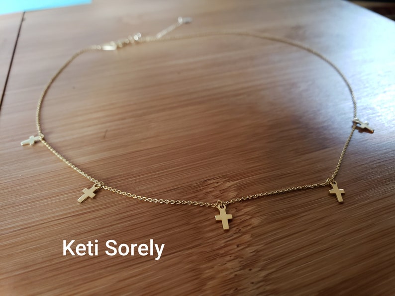 Multi Cross Choker Necklace in Solid Gold Religious Jewelry Etsy