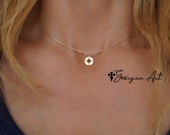 10K, 14K or 18K Mini Compass Necklace in Solid Gold: Yellow, Rose or White Gold, Guidance & Direction Necklace, Traveler&#39;s Necklace.