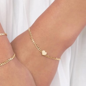 14K Solid Yellow Gold Sideways Heart Bracelet With Modern Curb Chain, Love Inspiration Gift  For Mother, Wife, Daughter, Girlfriend.