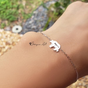 Pulsera Mama Bear en oro amarillo, rosa o blanco de 10K, 14K o 18K, regalo de fuerza maternal, amor y devoción para madre, esposa, novia.