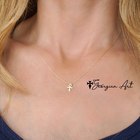 Dainty Ankh Cross Necklace With Rope 