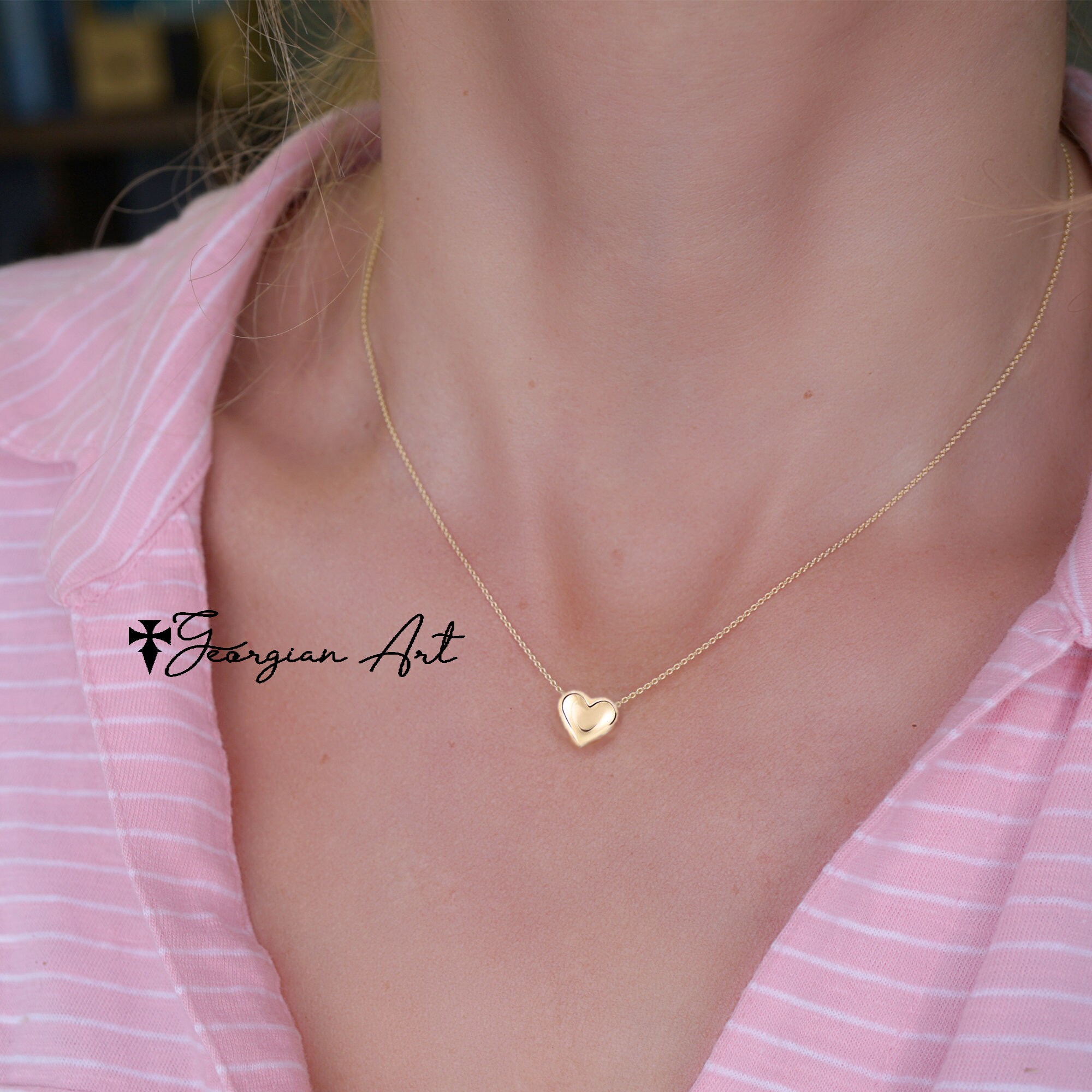 White or Rose Gold Tiny Puffed Heart Pendant Necklace 18 Inches 14k Yellow White or Rose Gold Tiny Puffed Heart Pendant Necklace 18 Inches 14k Yellow