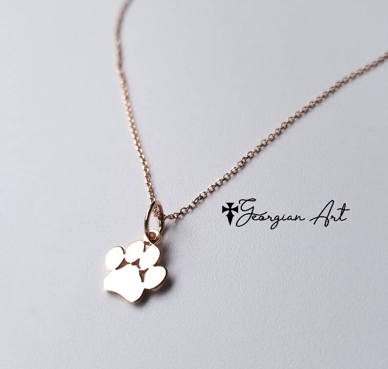 Dainty Paw Print Charm Necklace in Solid Gold 10K 14K or 18K Etsy