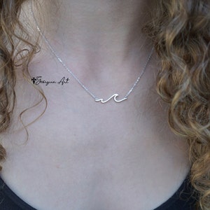 10K, 14K or 18K Solid Gold Wave Charm Necklace, Large & Small Waves, Ocean Tide Necklace in Yellow, Rose or White Gold