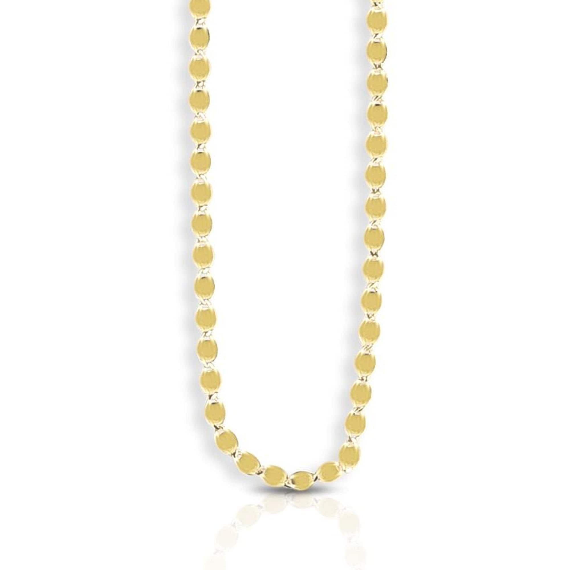 14K Solid Gold Sparkling Mirror Link Chain Necklace for