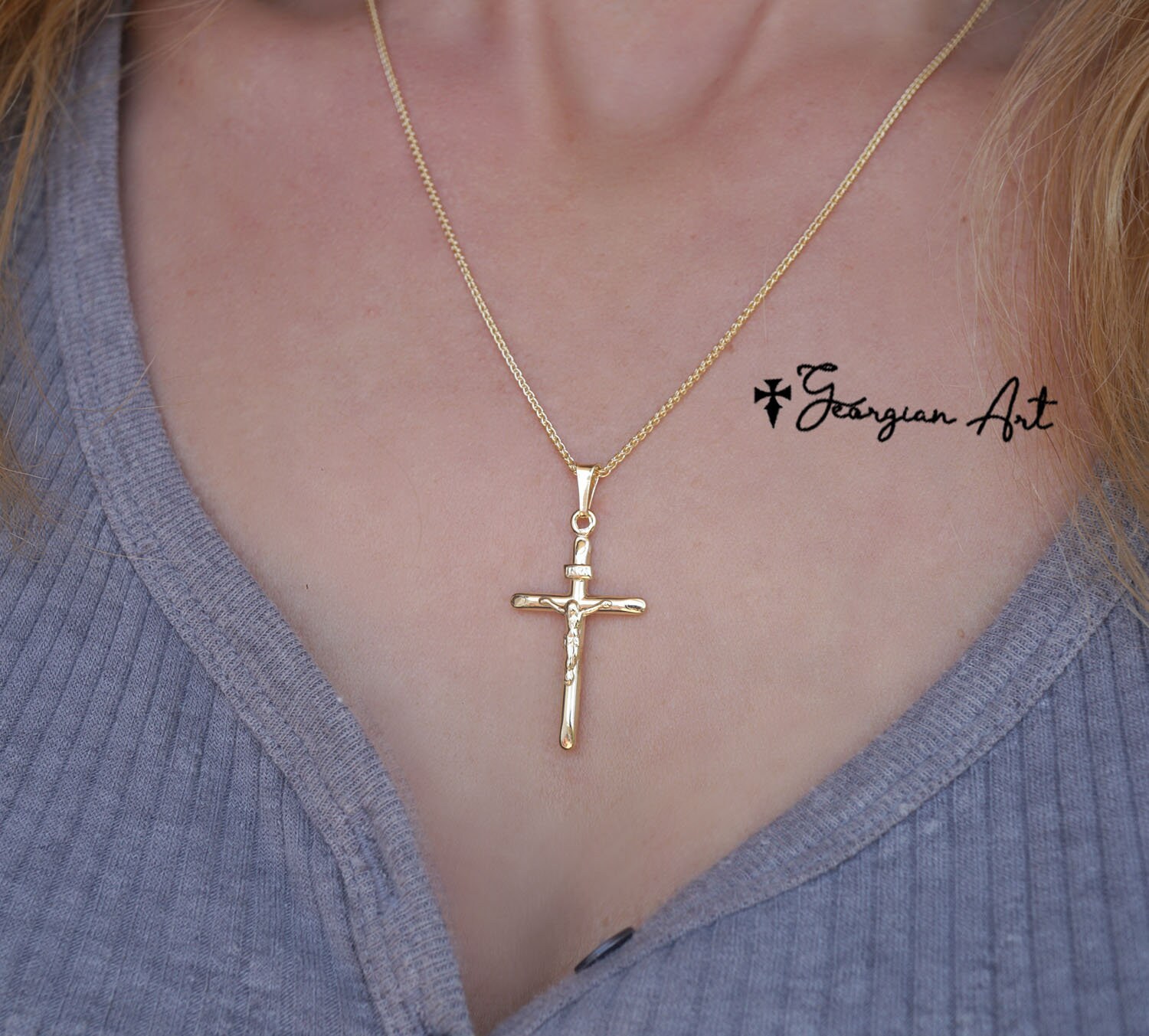 Crucifix Cross Necklace in Solid 14K 