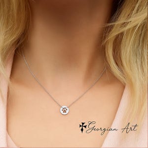 Solid Gold: 10K, 14K or 18K Mini Paw Print Charm Necklace in  Animal Disc Necklace in Yellow, Rose or White Gold - Dog&#39;s Paw Print