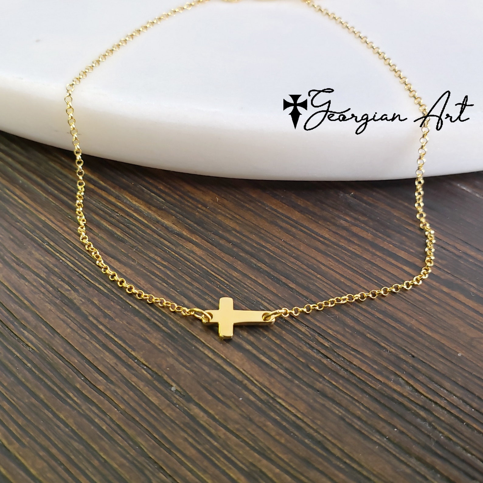 Baby Cross Bracelet in Solid Gold Sideways Cross Bracelet in Etsy