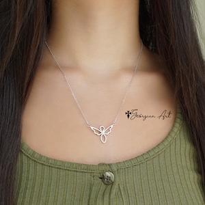 Solid Gold 10K, 14K or 18K ,Dainty Angel Charm Necklace, Religious Jewelry for Kid or Adult, Yellow, Rose or White Gold