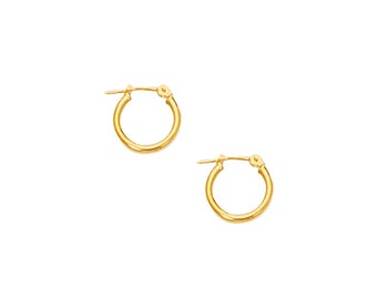 14K Solid Gold Minimalist Hoop Earrings for Woman or Girl, Yellow Gold Gift For Birthday, Graduation, Christmas, Etc.