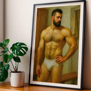 Lámina artística de oso gay musculoso: Orgullo en el vestuario, decoración con positividad corporal (descarga digital)