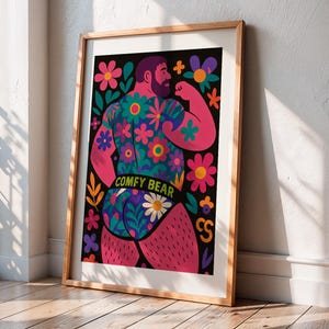 Gay Bear Floral Art Print: Queer Body Positive Illustration (Digital Download)