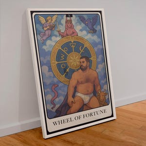 Wheel of Fortune Tarot Poster – schwuler Bär in Slips Queer Digital Druck | Schicksal LGBTQ Wandkunst | WoofyBriefs Tarot Dekor