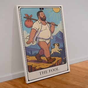 The Fool Tarot Kartenposter – Queer Bär Kunst in Slips | Gay spirituelle Dekoration | LGBTQ+ Arcana Poster | Bären, Tarot & Briefs Kollektion