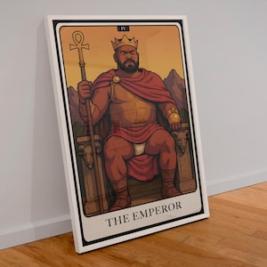 Póster del Tarot del Emperador – Arte de Osos Queer en Briefs / Impresión de pared ocultista gay / Decoración de energía masculina LGBTQ / Tarot de Briefs & Bears