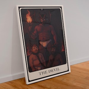 Pôster de Tarô do Diabo – Urso Gay de Cueca Branca | Arte de Parede Queer | Decoração de Tarô LGBTQ com Sombras | Download do WoofyBriefs