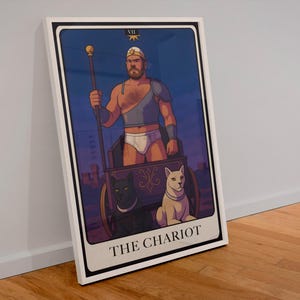 Tarotposter The Chariot – Gay Bear in Briefs Queer Digital Art | LGBTQ tarotkaart wanddecoratie | WoofyBriefs Pride-afdruk downloaden