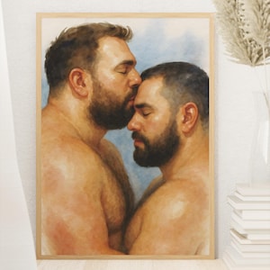 Gay Bear Couple Watercolor Print: LGBTQ+ Intimate Art (Digital Download)