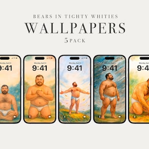 Gay Bear Akvarell Bakgrundspaket: Queer Konst Låsskärmar (Digital Nedladdning)