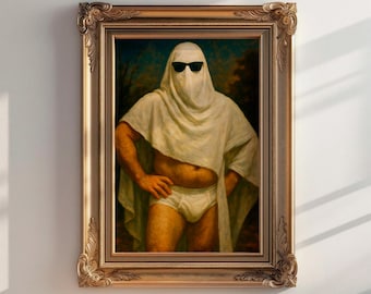 Impresión divertida de Halloween de fantasma gay: Arte de oso queer, póster de calzoncillos ajustados (descarga digital)