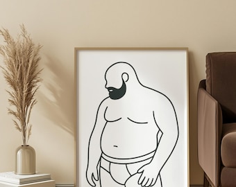 Gay Bear Line Art Print: Body Positive LGBTQ+ Wall Decor (Digital Download)