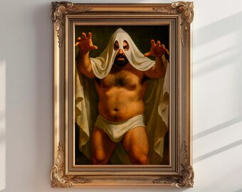 Funny Gay Halloween Art Print: mollige man, geest, LGBTQ-decor (digitale download)