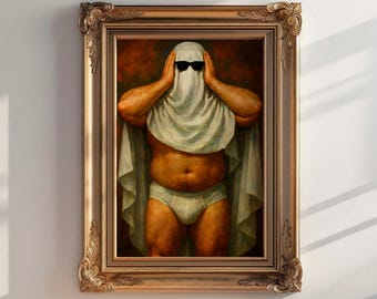 Impresión divertida de Halloween de un fantasma gay: Oso LGBTQ en calzoncillos (descarga digital)