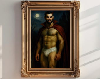 Bedroom Wall Decor, Gay Vampire Devil Art Print, Digital Poster, Queer Halloween Decor, Sexy LGBTQ Aesthetic, Instant Download