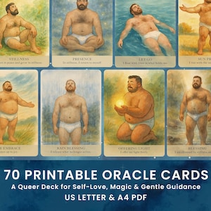 Baraja de Oráculo "Oso y Blancos" - 70 cartas de afirmación queer + diseño de reverso / Baraja espiritual digital imprimible para el amor propio y la sanación