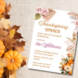 Thanksgiving Invitation Template, Warm Fall Colors Invitation, Editable Party Invite for Thanksgiving Gatherings, digital holiday invitation