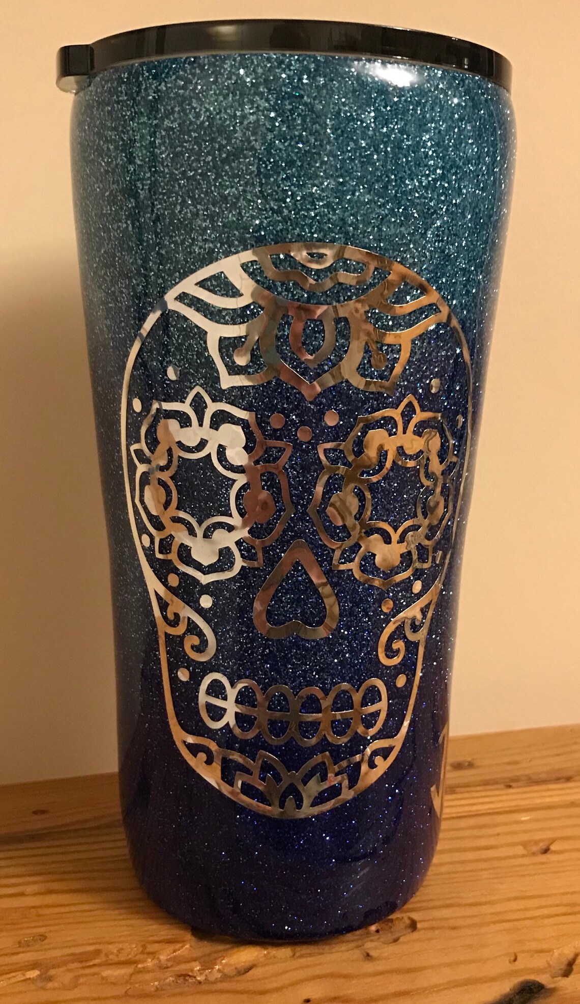 Sugar Skull Glitter Tumbler Sugar Skull Heart Monogram Etsy