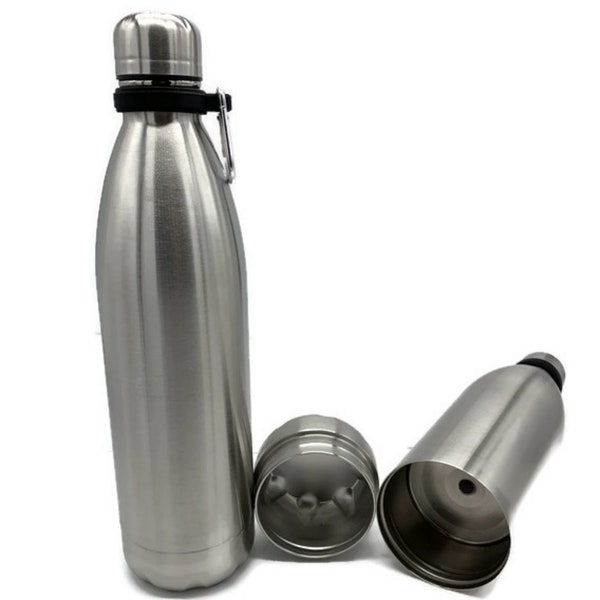 18oz Flask Stainless Steel - Hidden Compartment Safe - Water Bottle Flask - Double Wall Vacuum - Secret Storage on Bottom