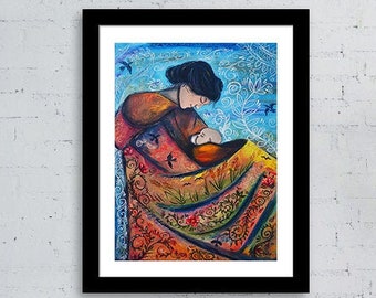 digital image of mom with baby, Ukraine ethnic motifs