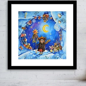 digital Christmas painting. Christmas nativity scene