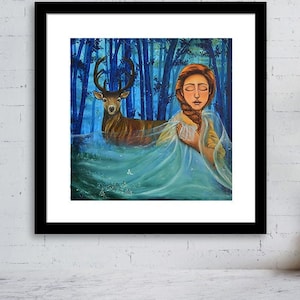 Commercial License digital a girl with a deer up to 1000 copies.
