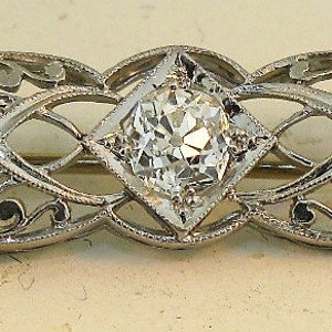 Antique Victorian Edwardian Platinum Filigree Diamond Bar Cape Lapel Pin Brooch