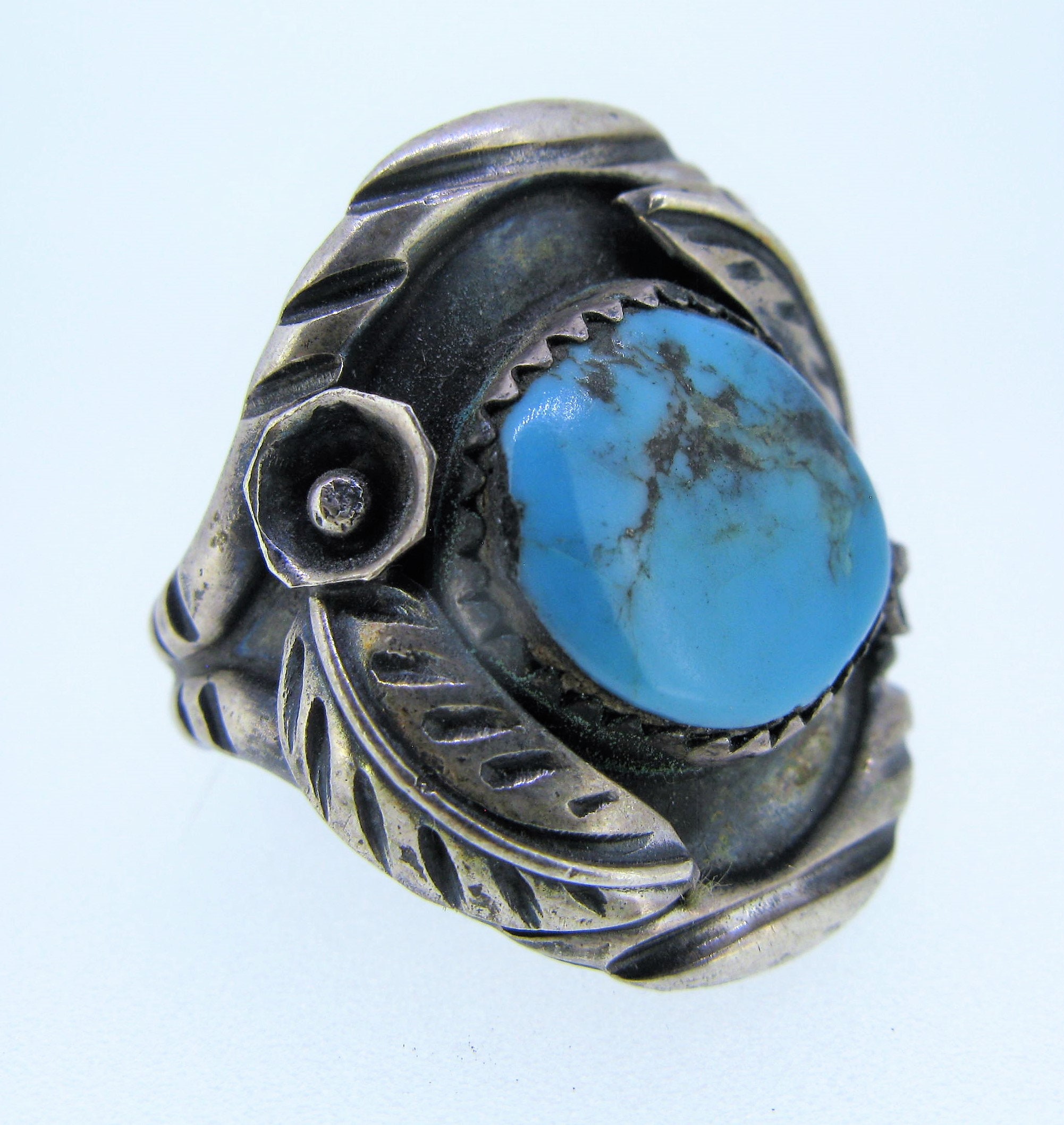 Size 11 Handmade Eagle Large & Handsome SouthWest Turquoise and 925 Sterling Ring Very Fine Turquoise