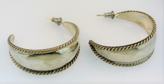 Vintage Sterling Silver Round Stud Hoop Earrings - image 2