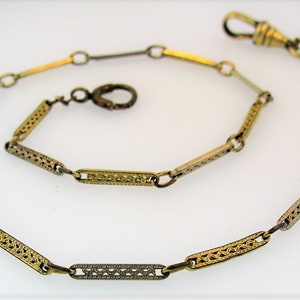 Antique 1890s White & Yellow Gold Filled Watch Fob Chain