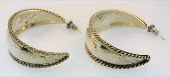 Vintage Sterling Silver Round Stud Hoop Earrings - image 3