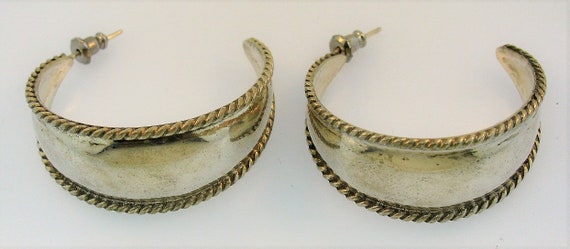 Vintage Sterling Silver Round Stud Hoop Earrings - image 4