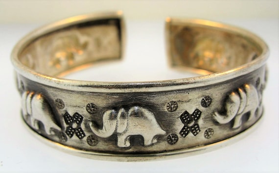 Vintage Sterling Silver Asian Elephant Cuff Bracelet Etsy Australia