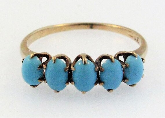 Antique 1800s Gold 5 Stone Persian Turquoise Ring S… - Gem