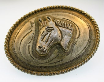 Vintage 1940s Hand Engraved Silver Horse Belt Buckle