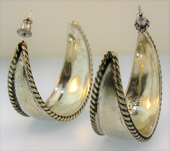 Vintage Sterling Silver Round Stud Hoop Earrings - image 8