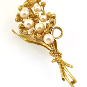 Vintage 14K Cultured Pearl Bouquet Pin Brooch