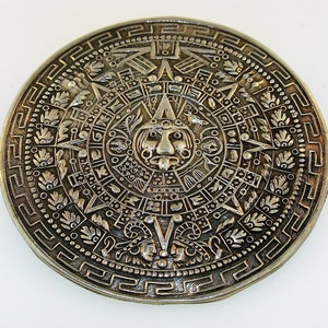 Vintage Mexican Sterling Silver Aztec Calendar Pendant Brooch Pin